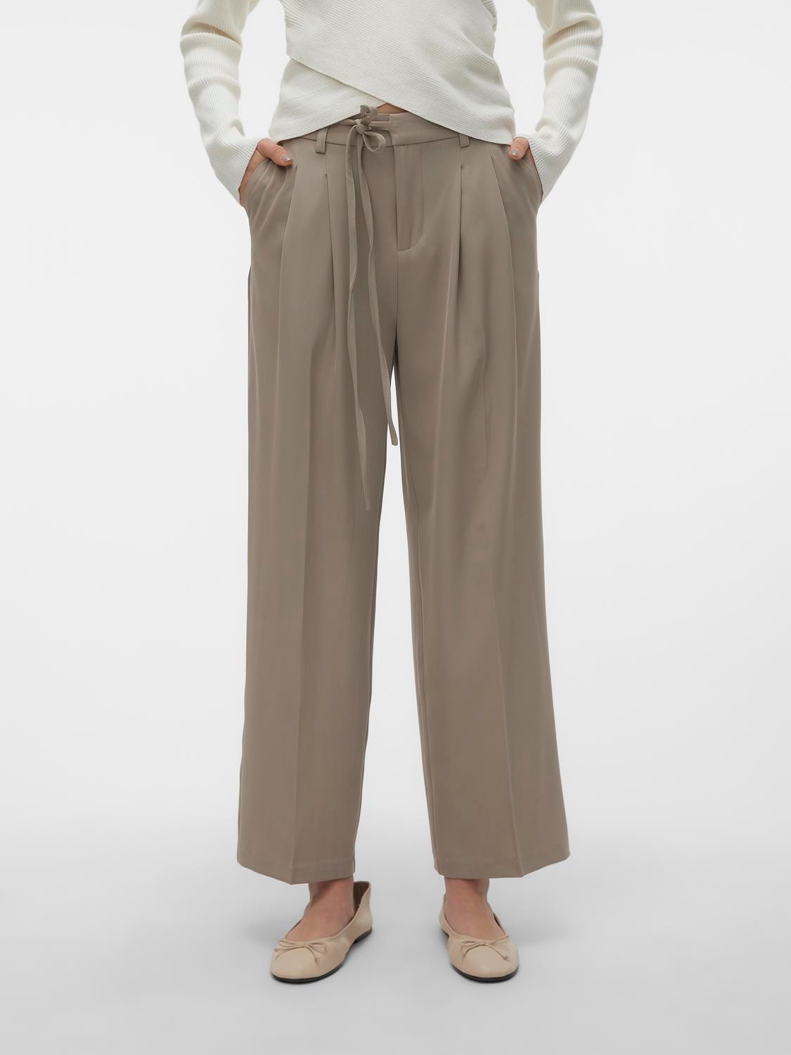 VERO MODA : Kristel Wide Leg Pants - Taupe