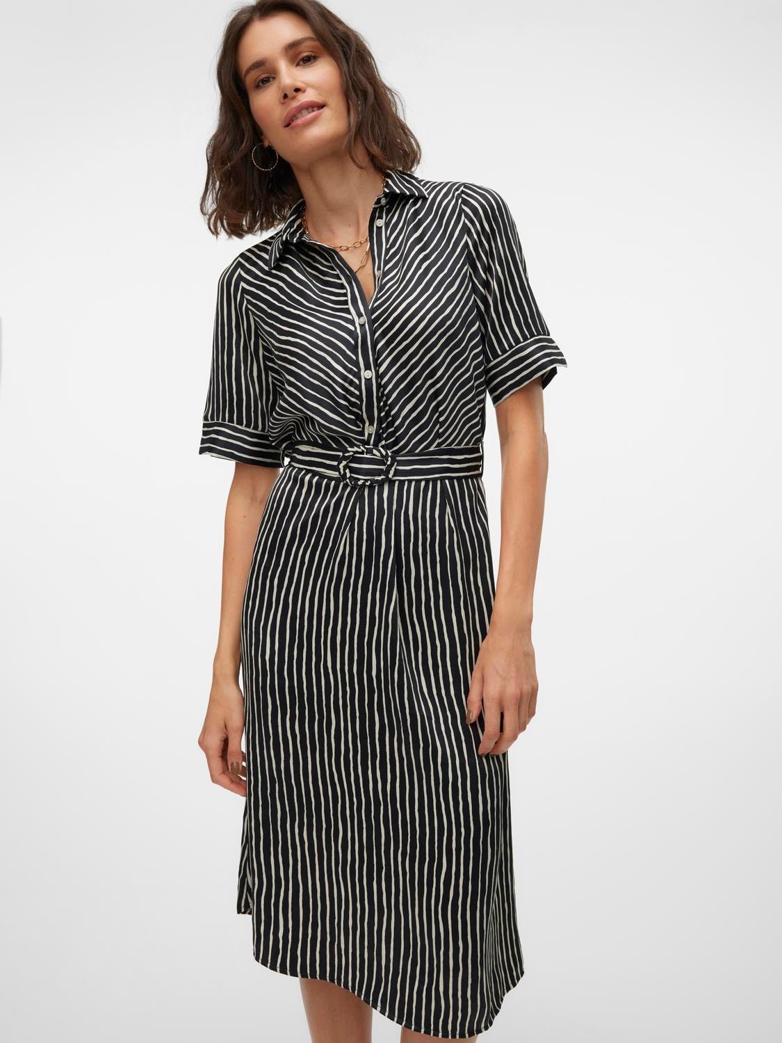 VERO MODA : Lillian Mara 2/4 Striped Shirt Dress - Black