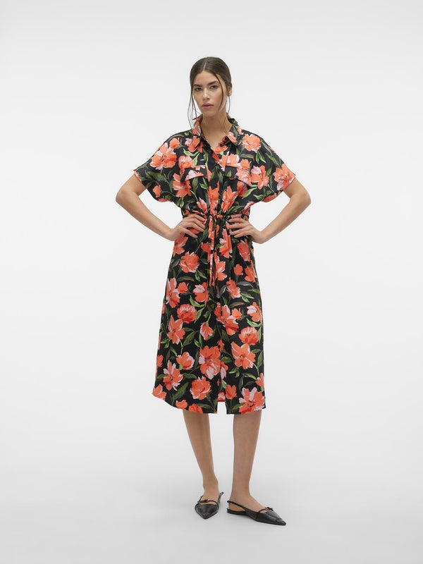 VERO MODA : Lillian Remi SS Calf Floral Shirt Dress