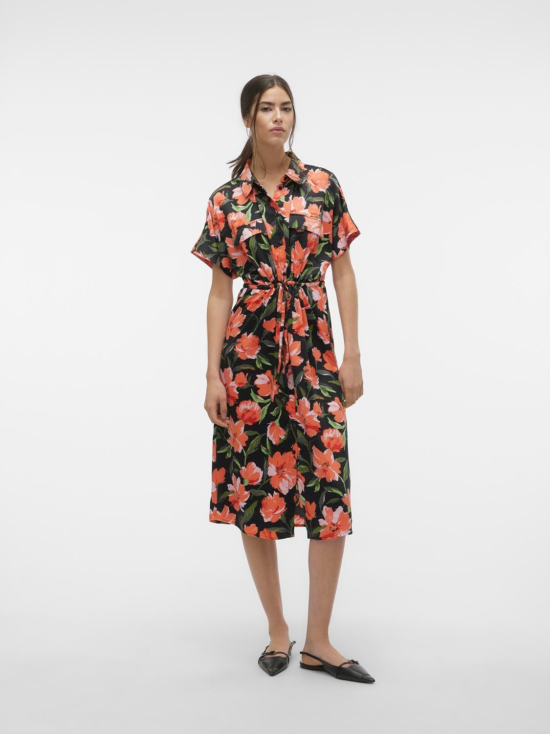 VERO MODA : Lillian Remi SS Calf Floral Shirt Dress