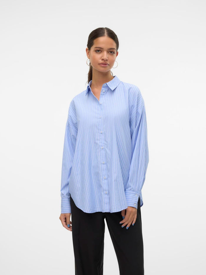 VERO MODA : Fanni Striped Long Sleeve Shirt - Blue