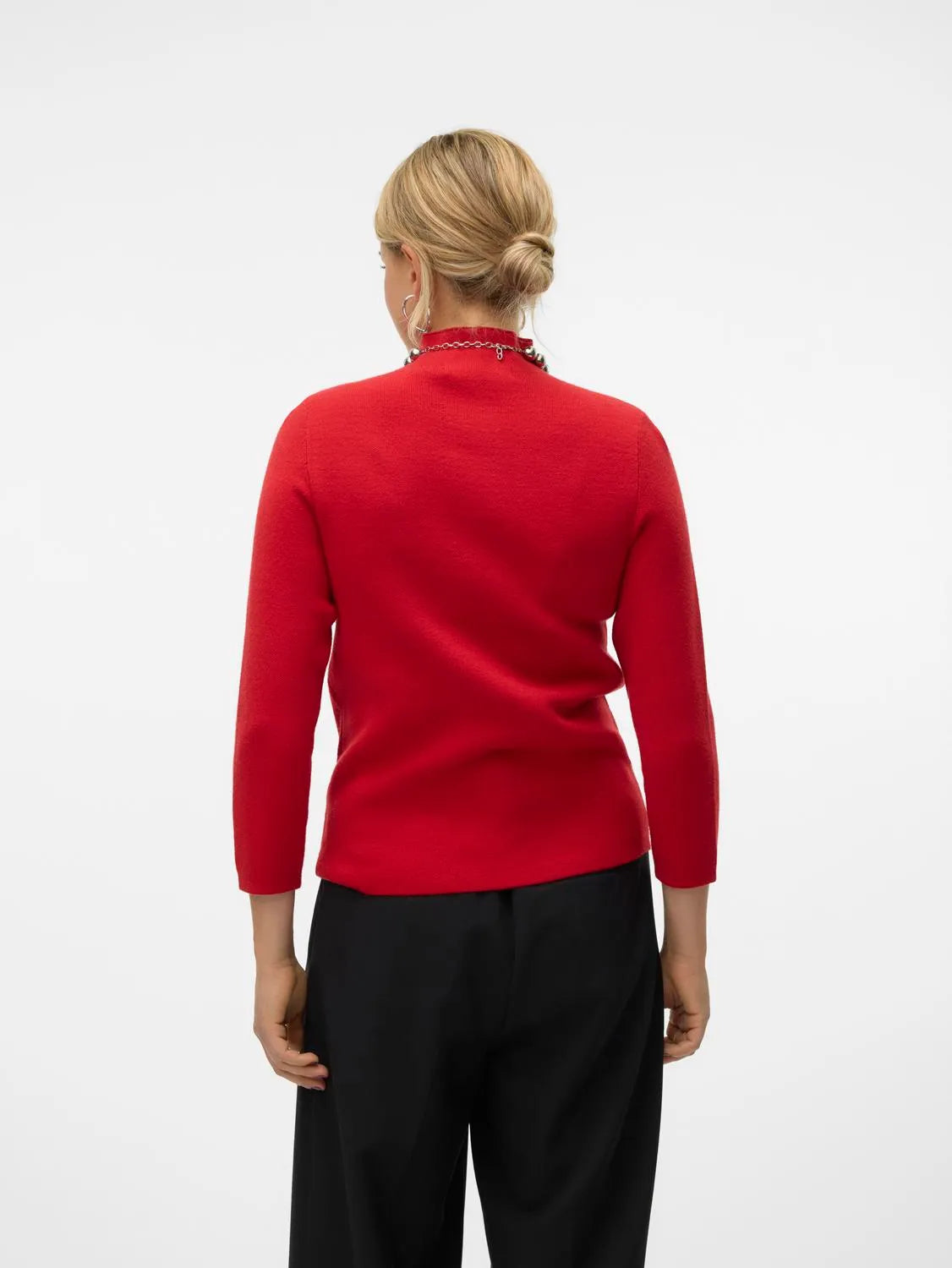 VERO MODA Gold High Neck 3/4 Sleeve Jumper - Red