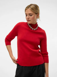 VERO MODA Gold High Neck 3/4 Sleeve Jumper - Red