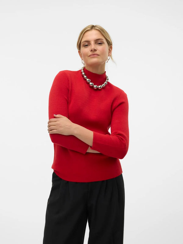 VERO MODA Gold High Neck 3/4 Sleeve Jumper - Red