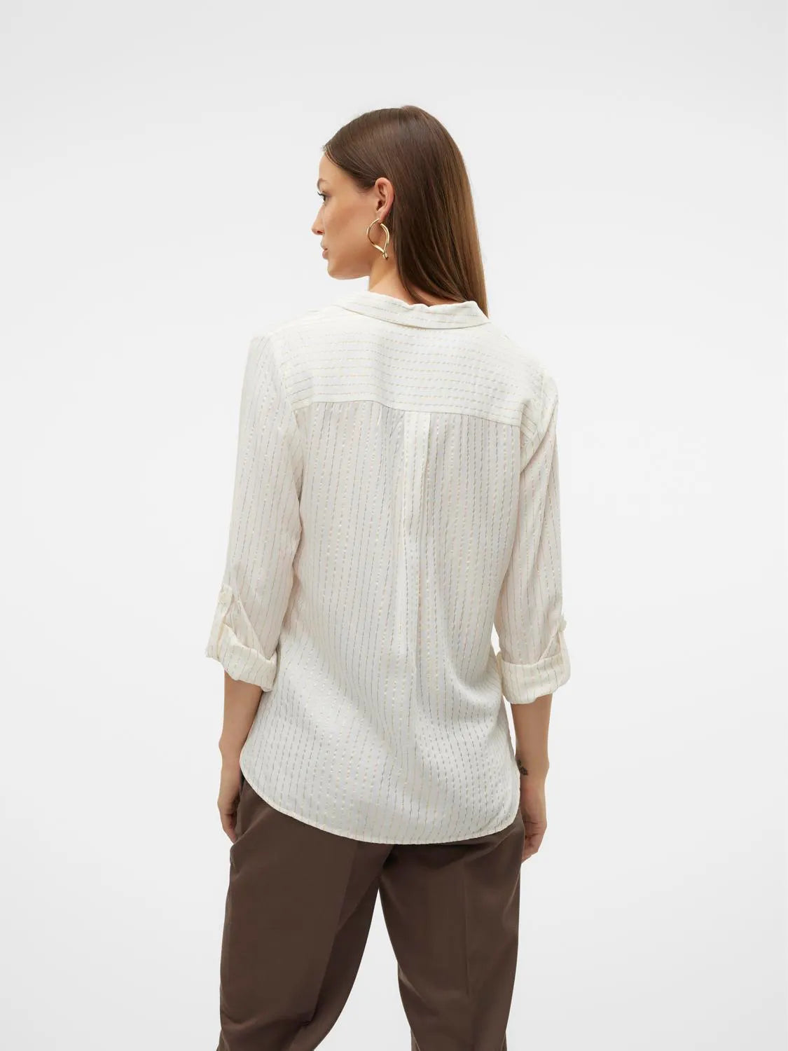 VERO MODA : Bumpy Glitter Striped Shirt - White