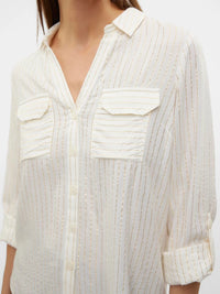 VERO MODA : Bumpy Glitter Striped Shirt - White