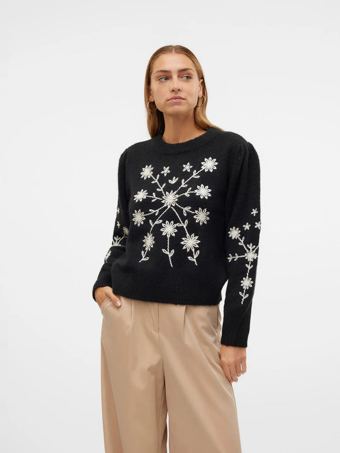 VERO MODA : Embroidered Jumper - Black