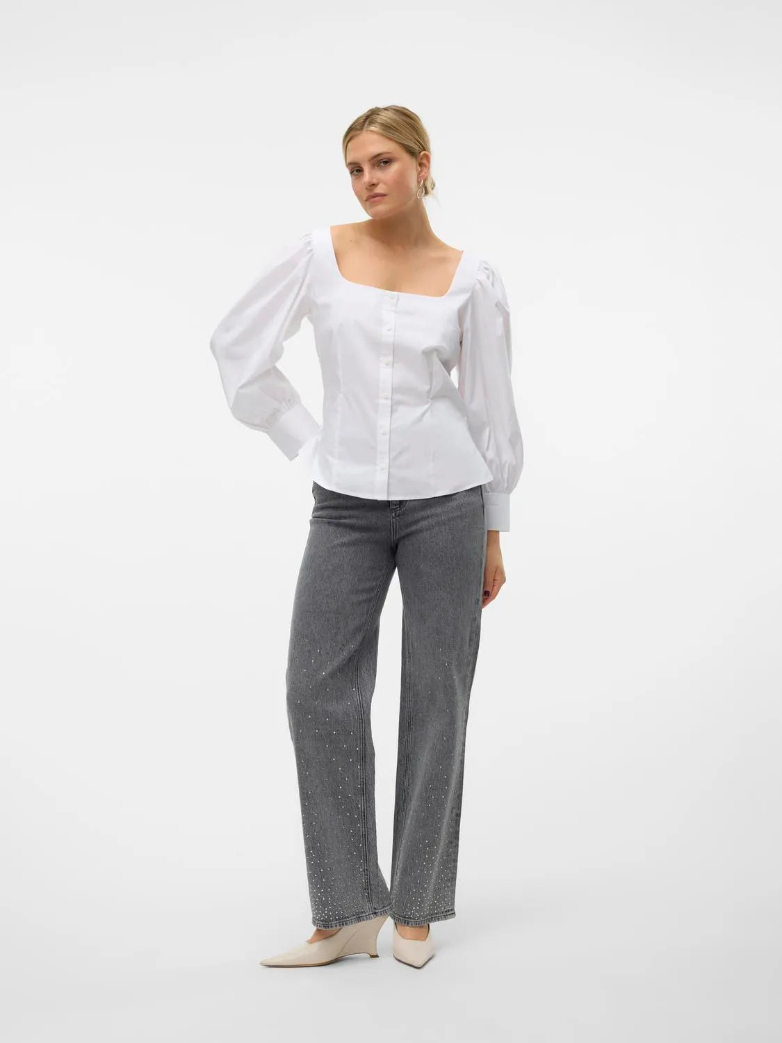 VERO MODA : Friba Long Sleeve Shirt - White