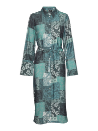 VERO MODA Natja Flora LS Shirt Dress - Green Print