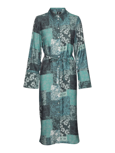 VERO MODA Natja Flora LS Shirt Dress - Green Print