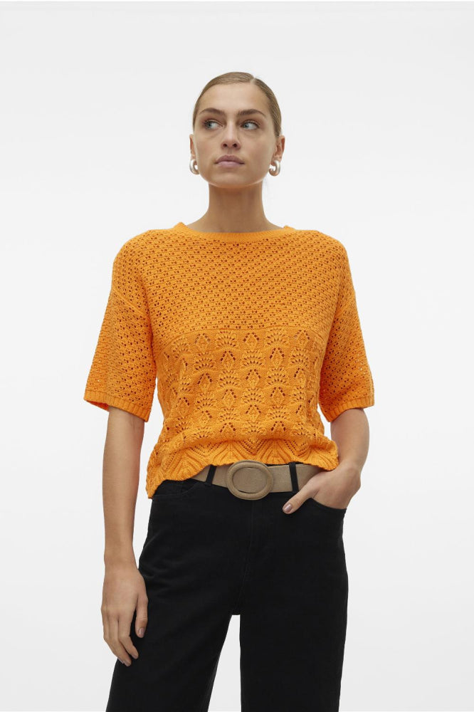 VERO MODA : O-Neck Short Pullover - Orange