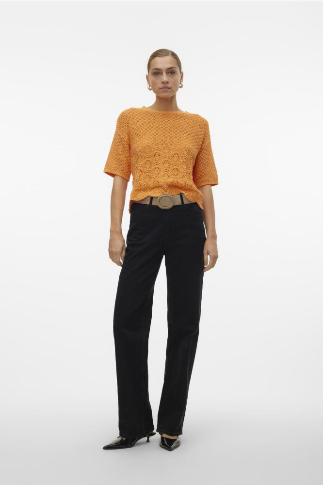 VERO MODA : O-Neck Short Pullover - Orange