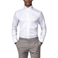 WHITE LABEL : Men's Tapered Long Sleeve Dress Shirt - White