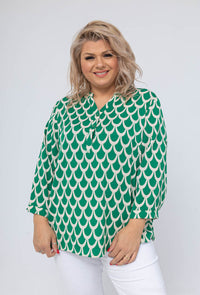 COPE CLOTHING : Curve Collection V-Neck Blouse - Green