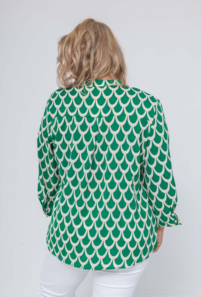 COPE CLOTHING : Curve Collection V-Neck Blouse - Green