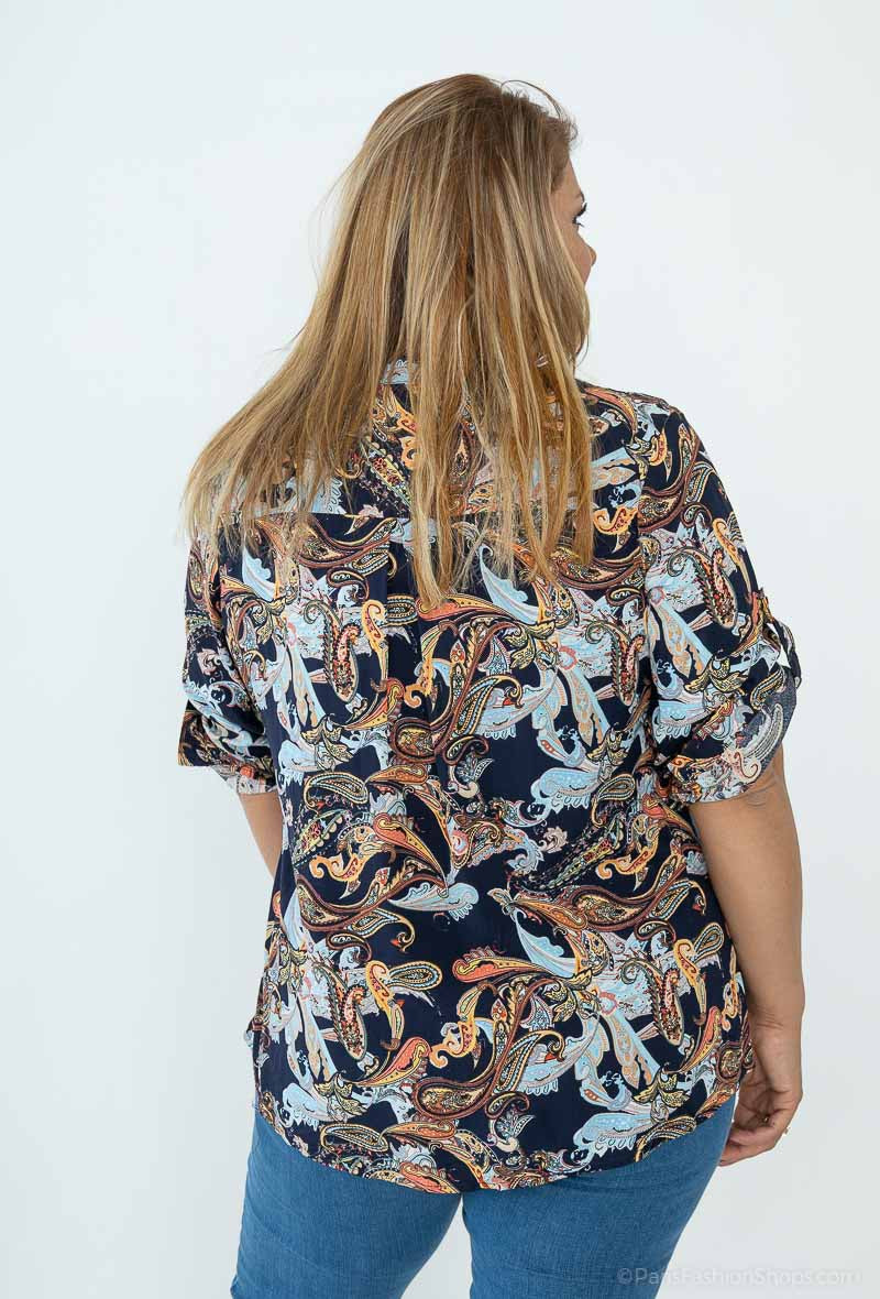 COPE CLOTHING : Curve Collection Printed Blouse - Navy