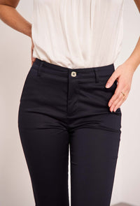 COPE CLOTHING : Mid Waist Cigarette Pants - Navy