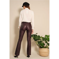 COPE CLOTHING : Coated Flared Prune Trousers