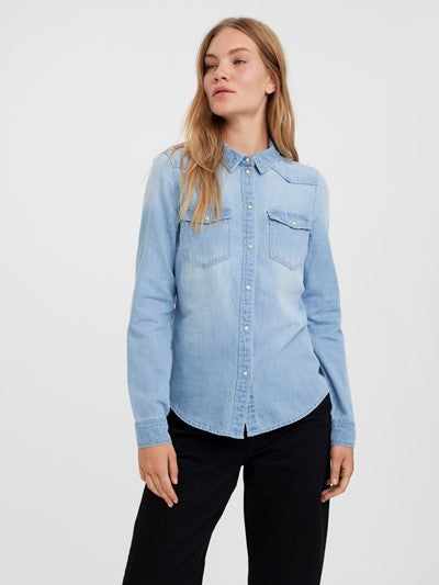 VERO MODA : Long Sleeve Denim Shirt